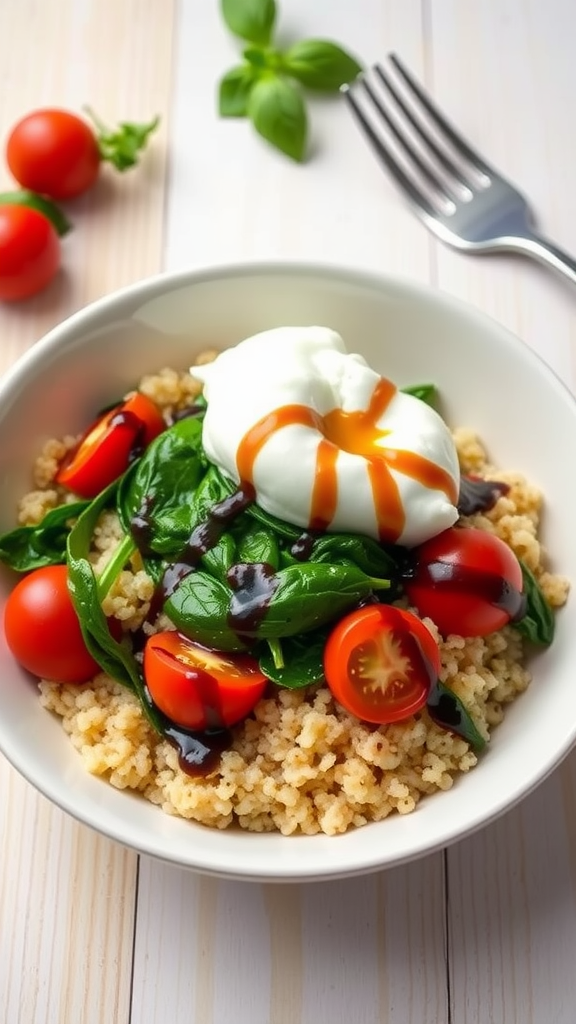 Savory Quinoa Bowl with Poached Egg and Balsamic Glaze
